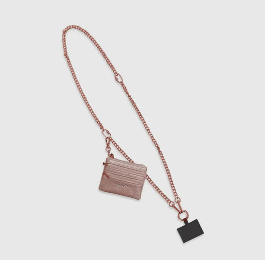 Clip and go crossbody chain with zippered pouch