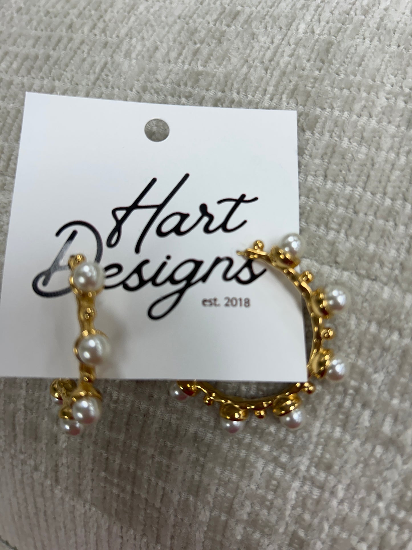 Gold pearl stud hoops