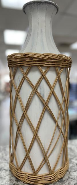 White Wicker Tin Vase