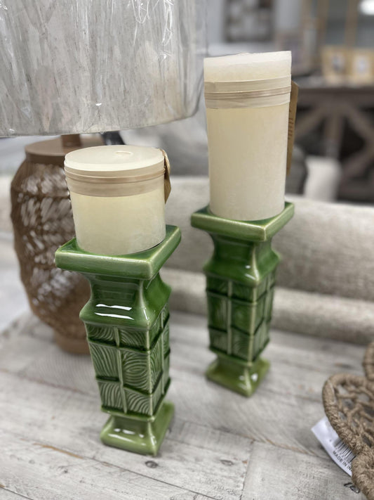 Green bamboo candle holder