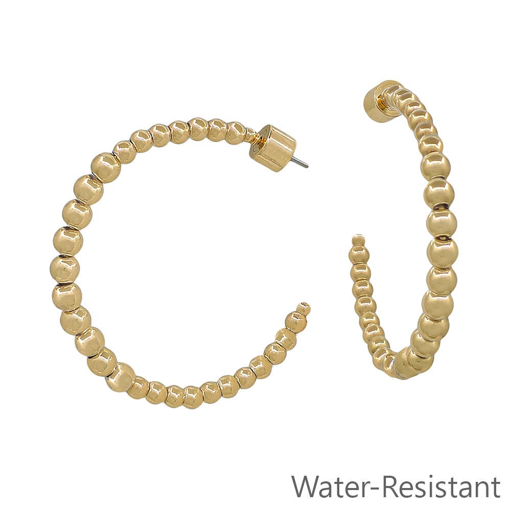 Gold Graduated Beaded 1.5" Hoop Earring