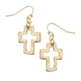 Hand cast gold open square Cross earrings