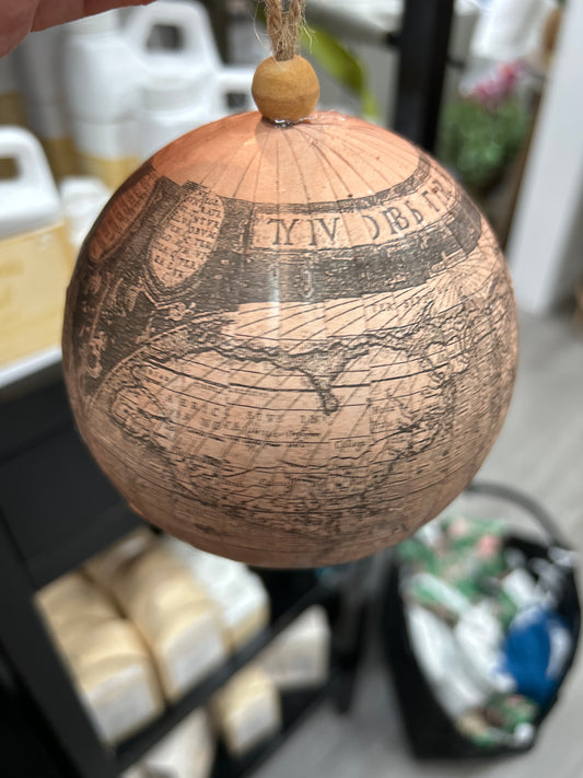 5” Faux Leather World Globe Ornament