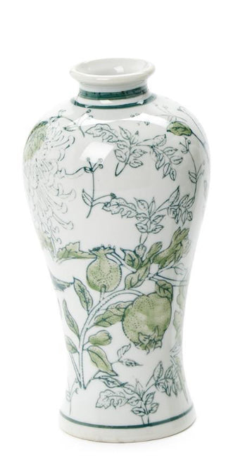 Primrose and Lotus Hand-Painted Green and White Chinoiserie Vases