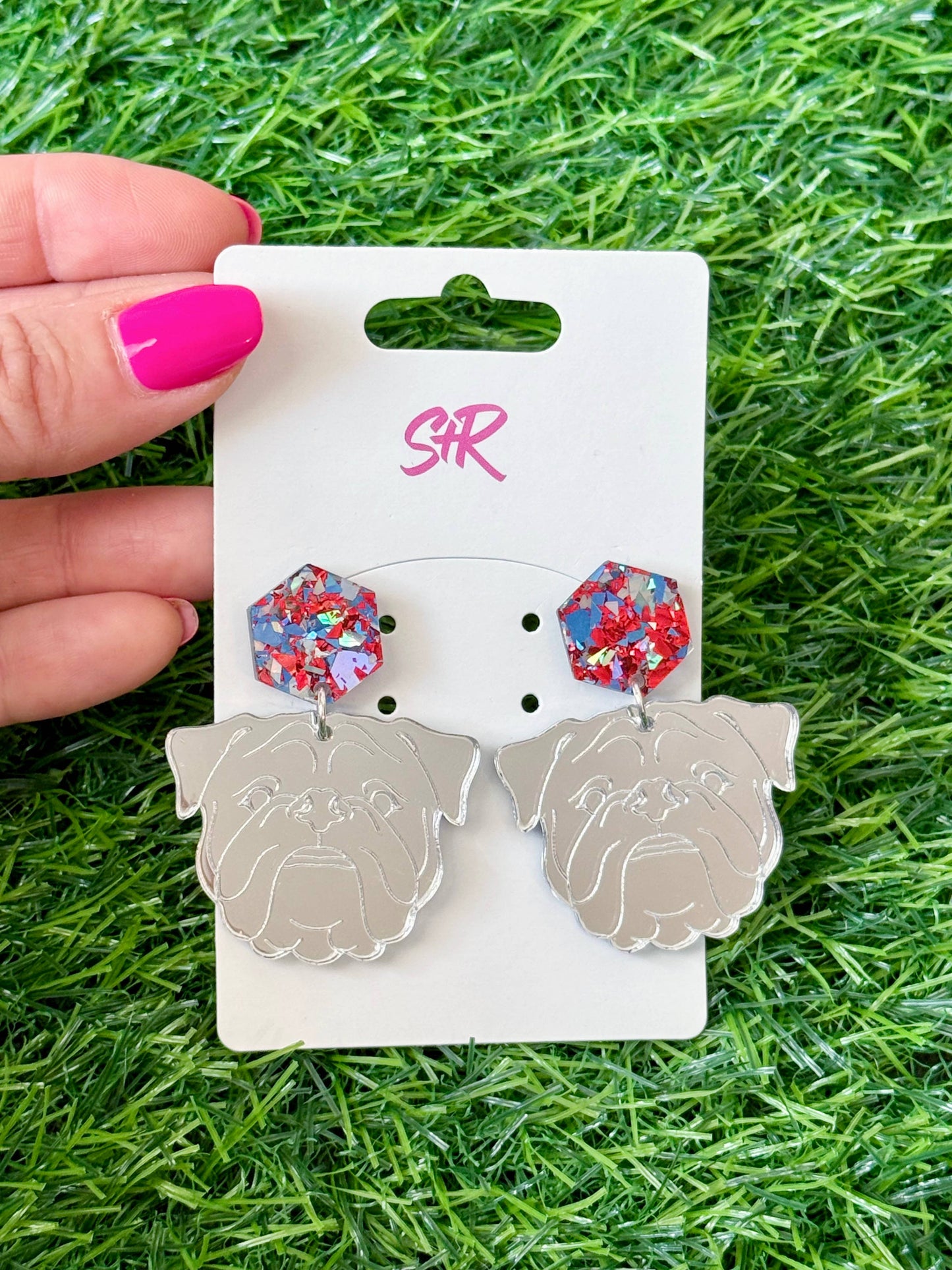 Silver Mirror Acrylic Bulldog “Champ” Dangle