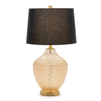 Glass amber table lamp with linen shade