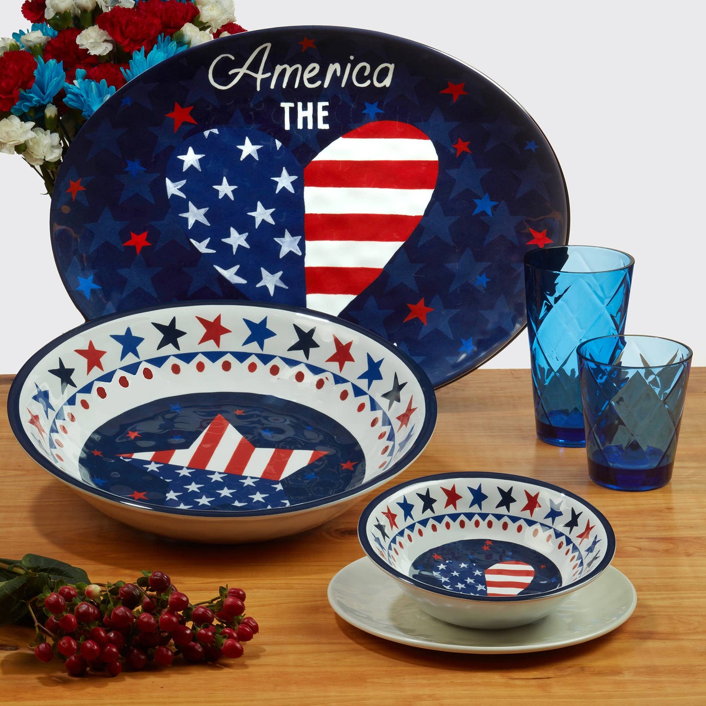 Stars & Stripes Melamine Lg Serving Bowl 13.75 in x 2.75 in