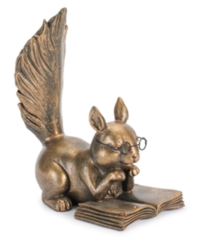 SQUIRREL READING 6”H RESIN
