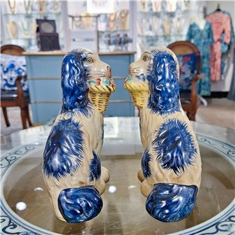 STAFFORDSHIRE FLOWER BASKET DOGS-BLUE -PAIR