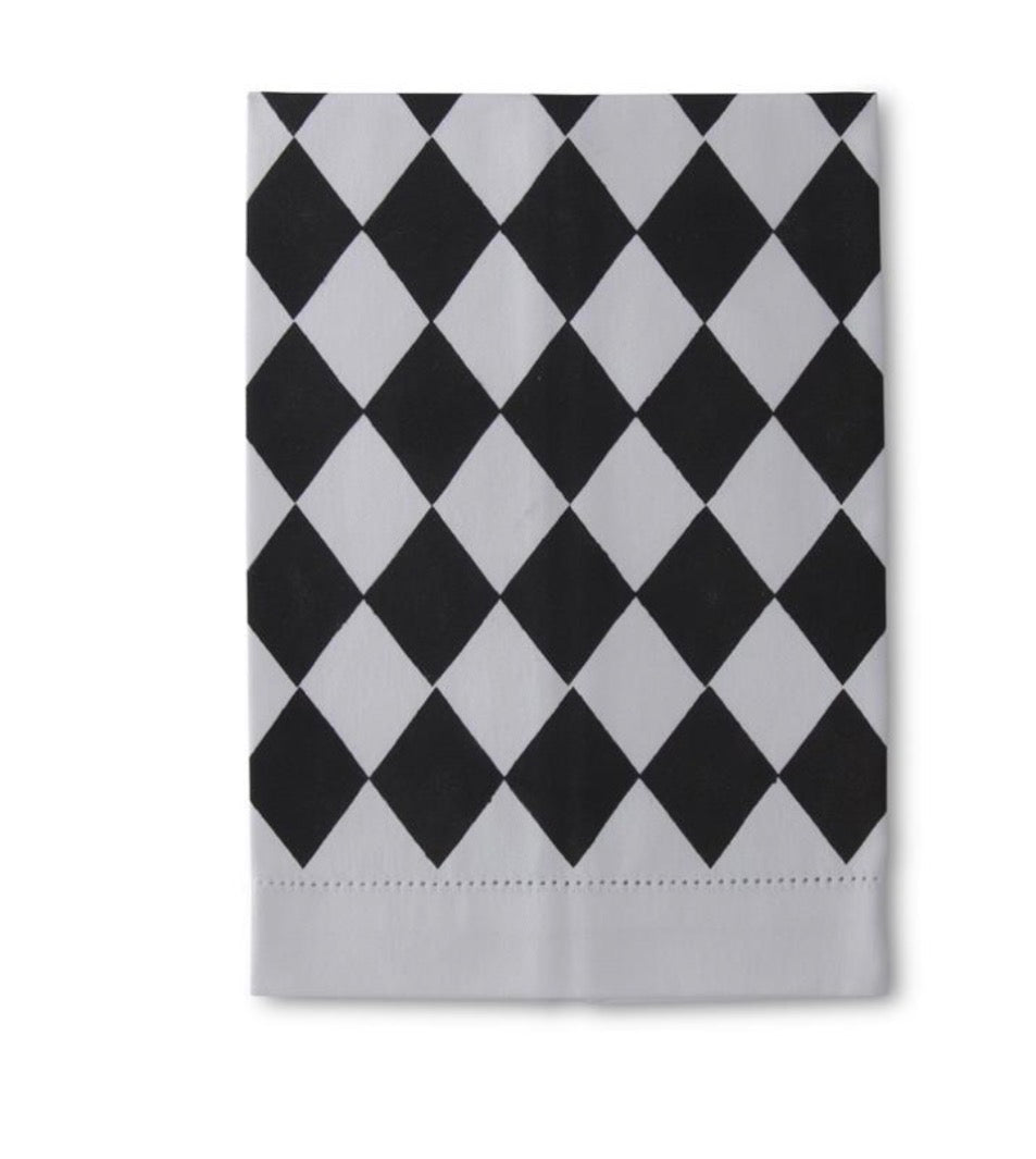 19.75 Inch Hand Painted Black & White Check Guest Towel