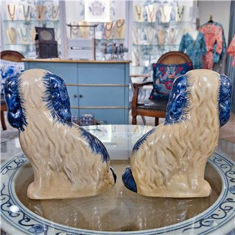 STAFFORDSHIRE FLOWER BASKET DOGS-BLUE -PAIR