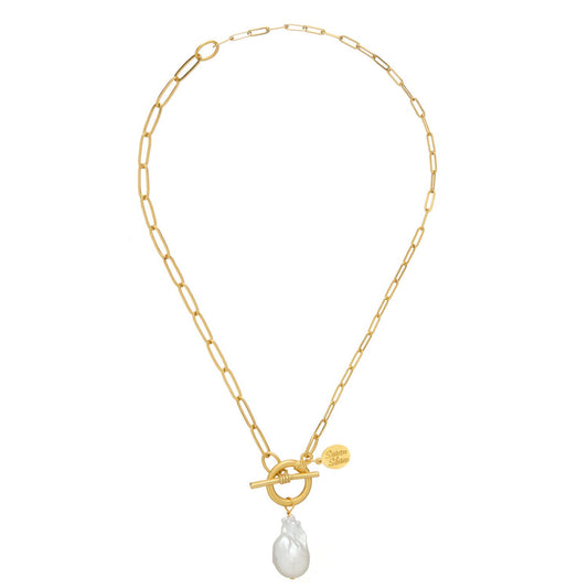 Paperclip Baroque Pearl Toggle Necklace