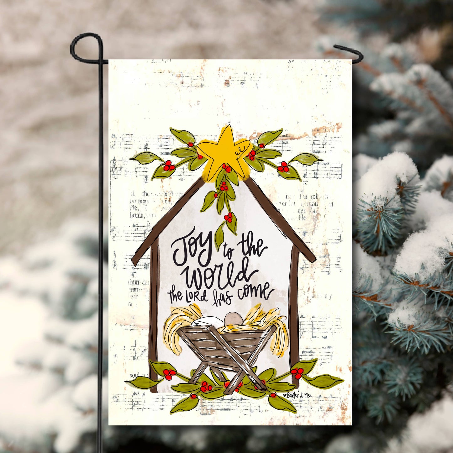Joy to the World Star Manger Garden Flag