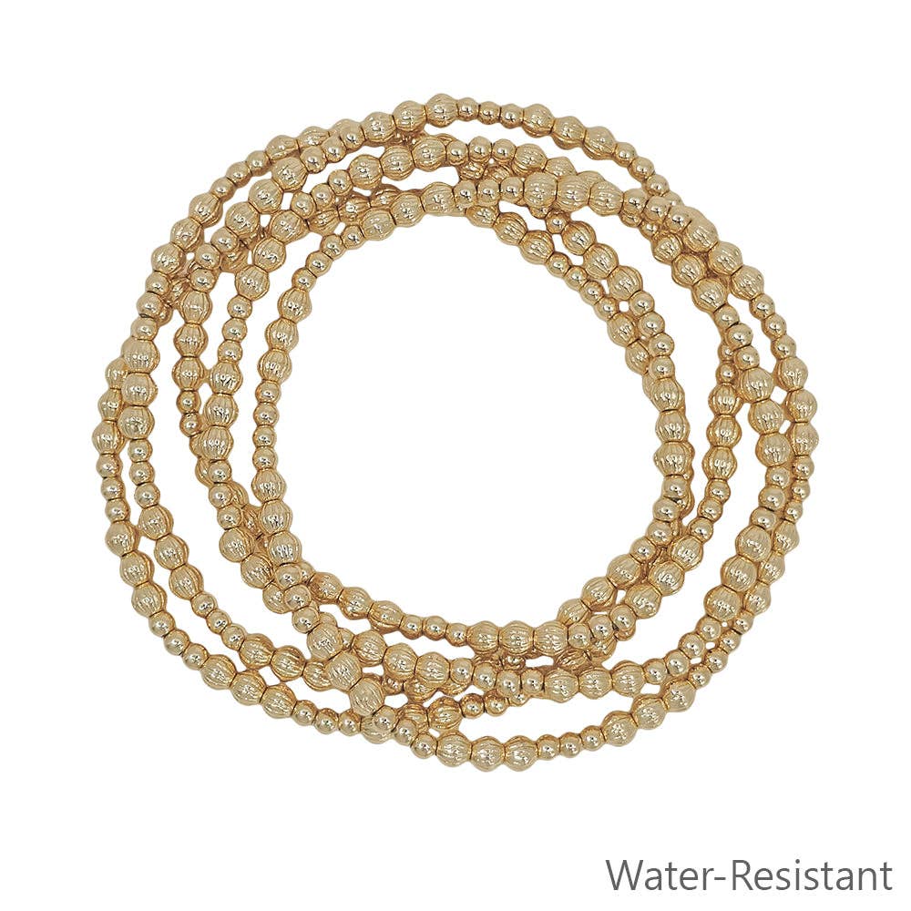 Water Resistant Set of 5 4MM and 3MM Beaded Stretch Bracelets