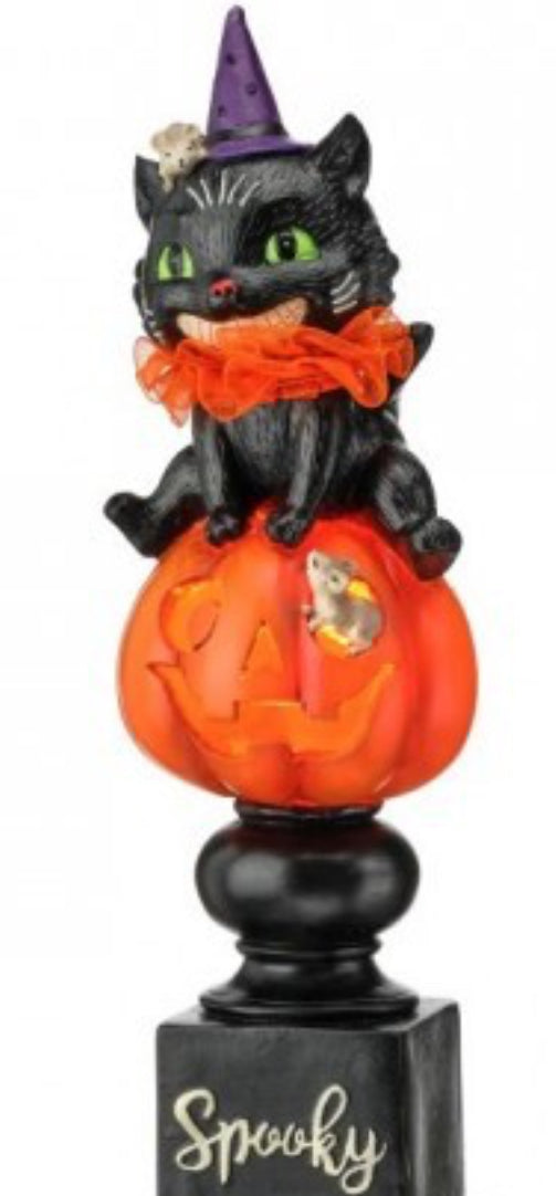 14" LED/BTY/TMR RESIN CAT/PUMPKIN STACK