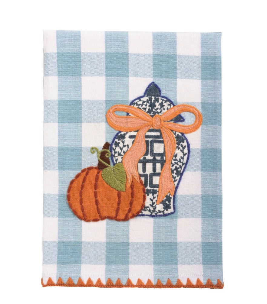 Gingham Pumpkin Appliqué Topiary Towel