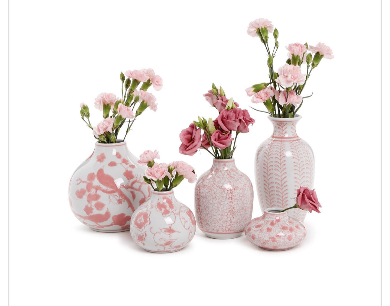 Assorted pink chinoiserie vases
