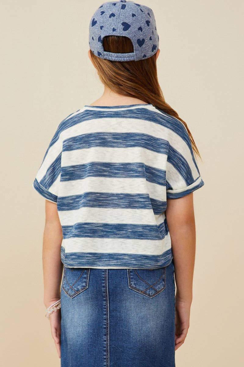 Girls Heathered Stripe V Neck Knit Top