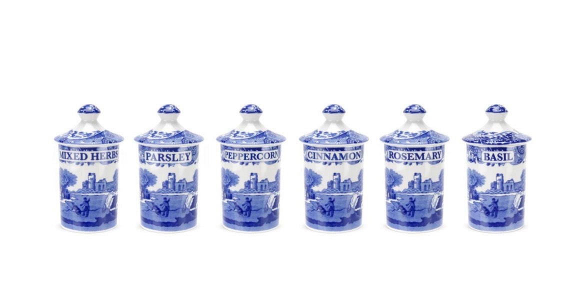 Blue Italian Spice Jars Set of 6