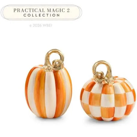 Orange check And Stripe Petite Pumpkins, Set Of 2