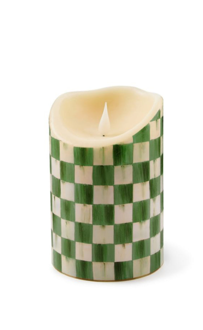 emerald check flameless 6" pillar candle