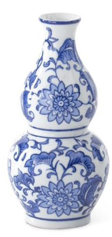 Blue & white ceramic chinoiserie bud vase