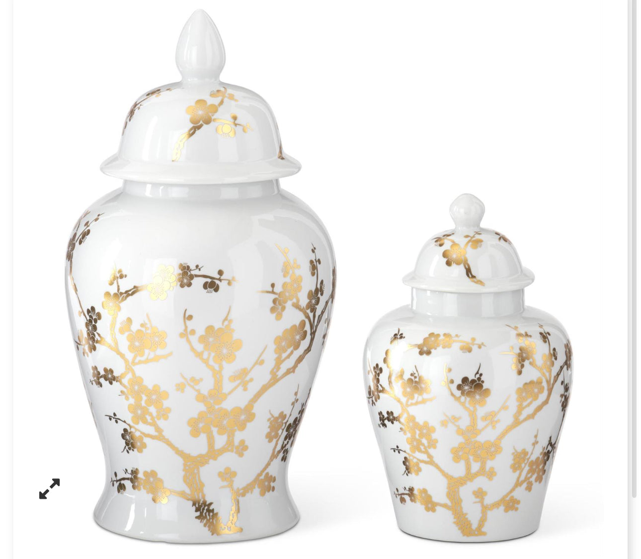 White & Gold Chinoiserie Vases w/Lid