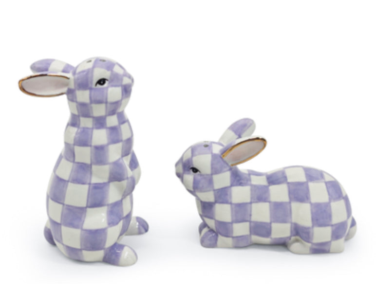 violet check bunny salt and pepper set