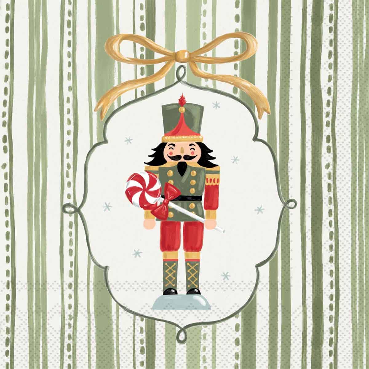 Paper Cocktail Napkins 20 Ct Frosty Nutcracker Green