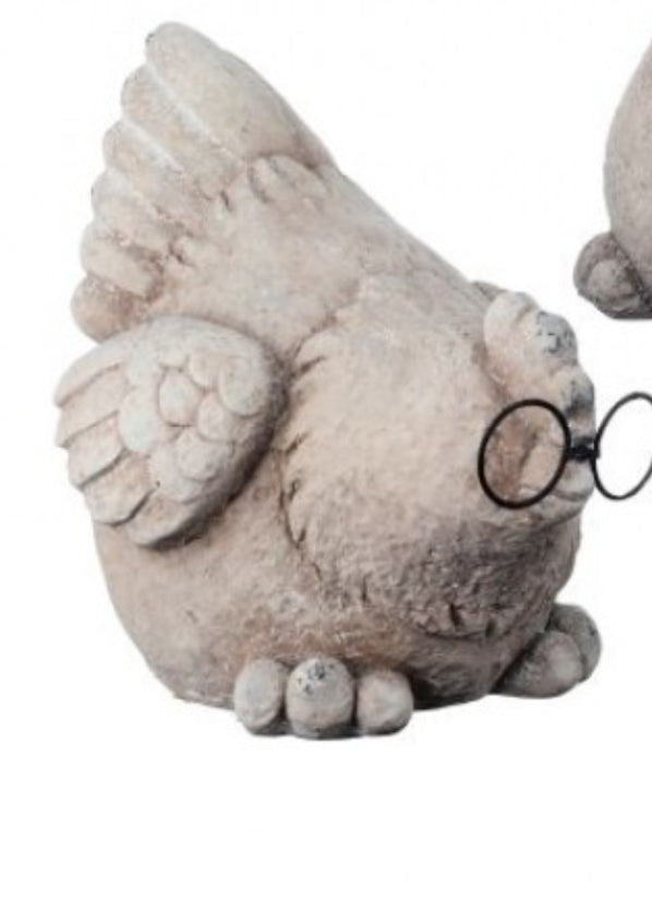 Resin chicken with metal glasses