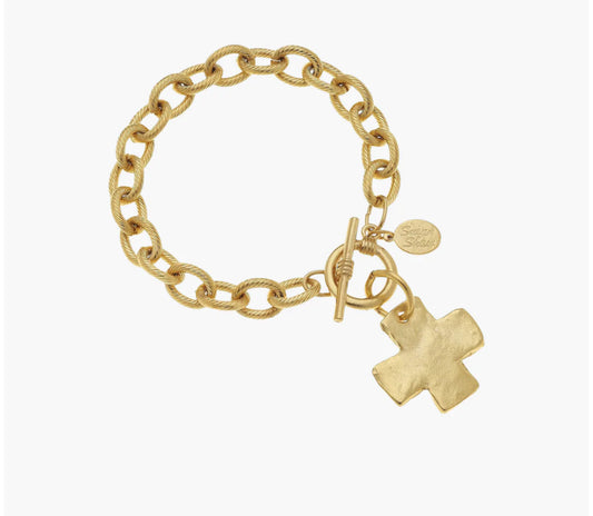 Hand cast Gold Cross toggle bracelet