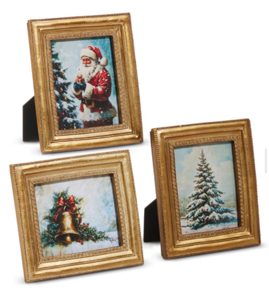 6" Traditional Winter Holiday Scene Framed Art