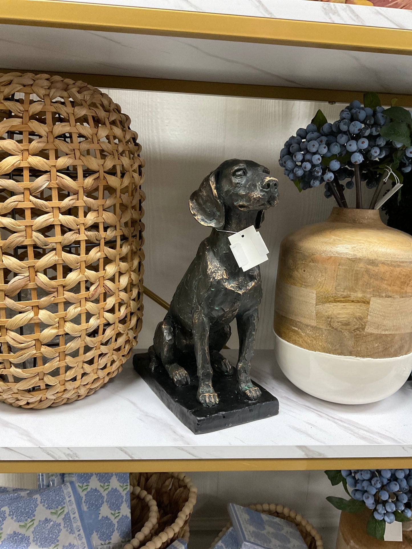 11 Inch Resin Patina Sitting Dog on Black Base
