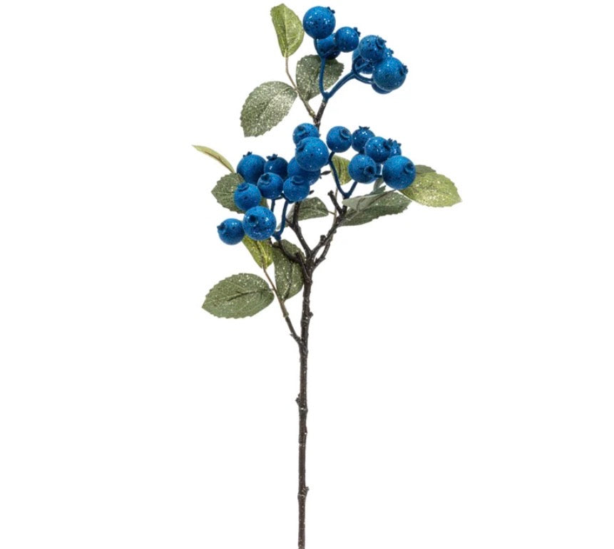 Blue Flocked Berry Leaves Pick