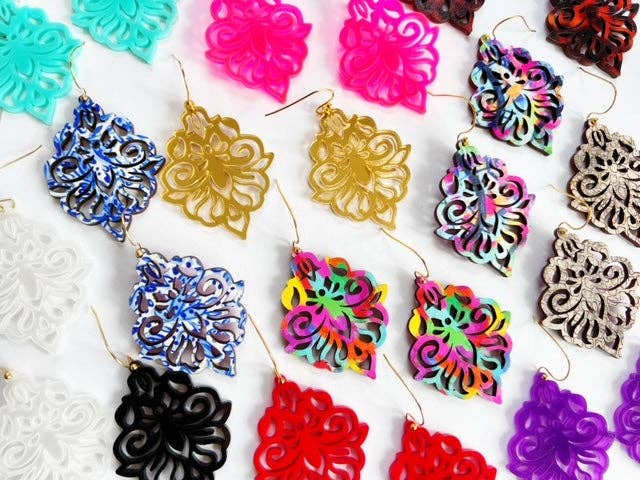 Damask Drop Earring - Gold Mirror Fall Statement Earring
