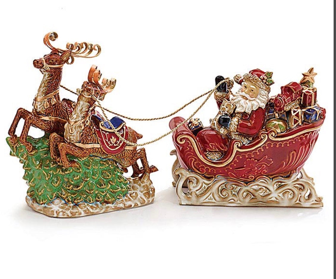 2 PIECE PORCELAIN SANTA IN SLEIGH SET