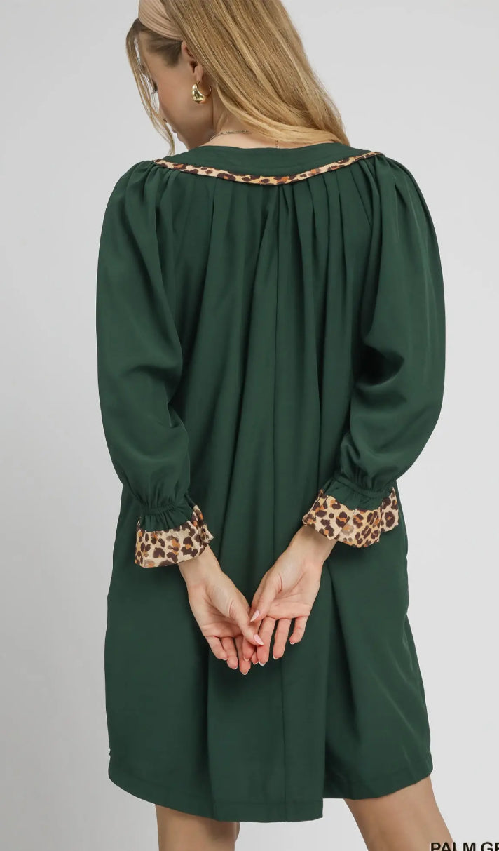 Tunic Dress with Leopard Trim Accents