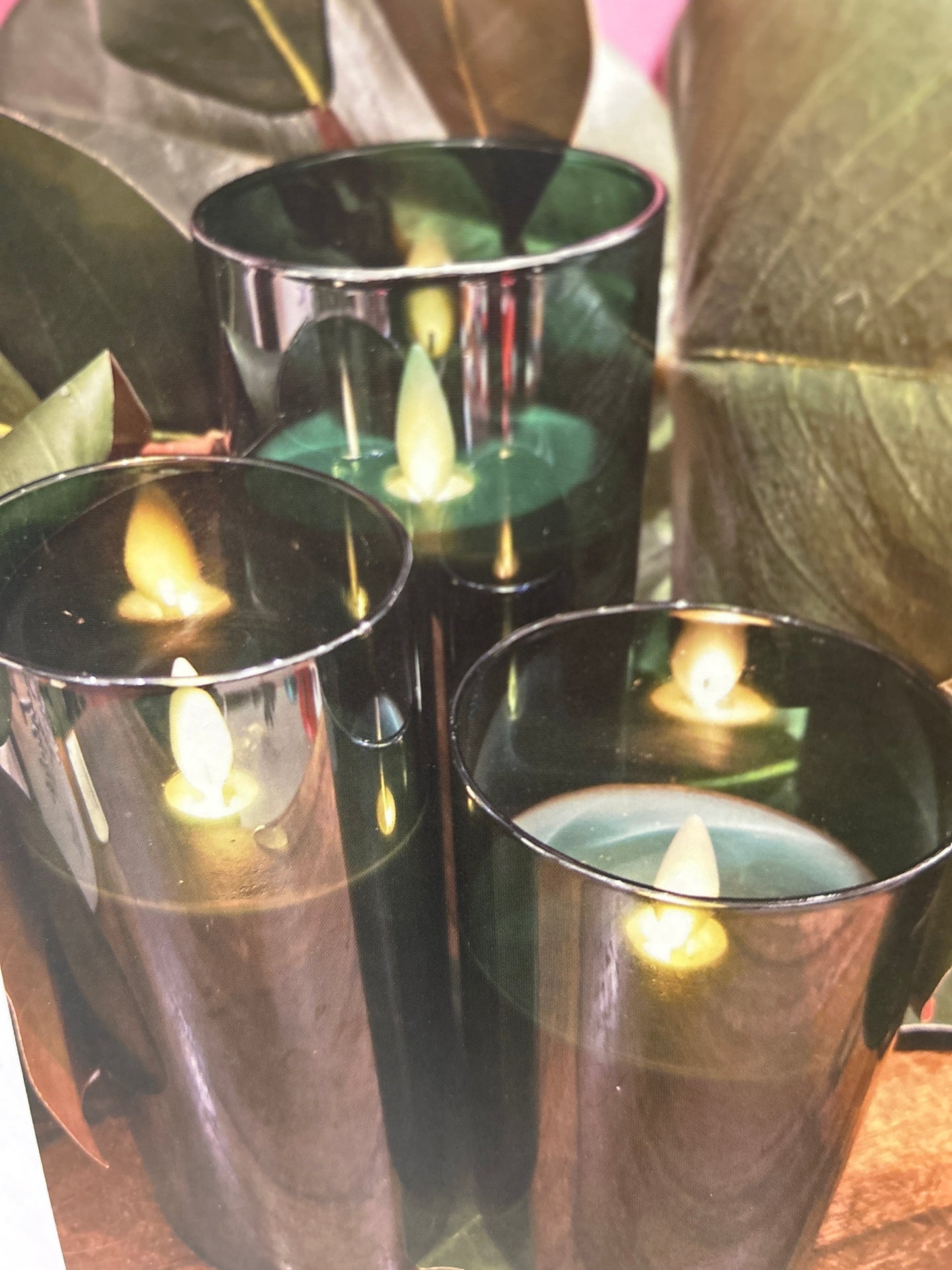 Green glass led candles set of 3 or singles