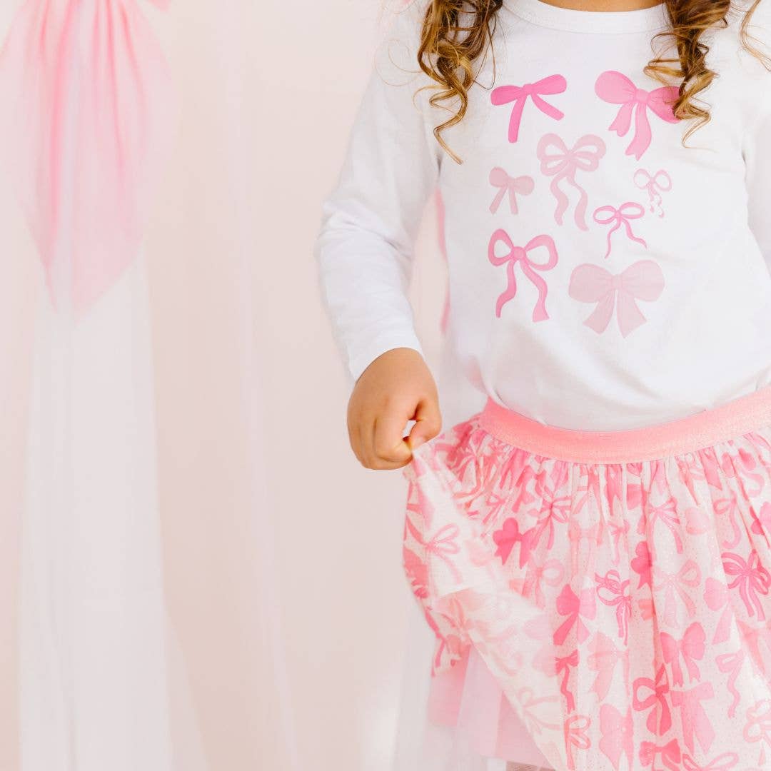 Coquette Bow Doodle Long Sleeve Shirt - White - Kids Bows