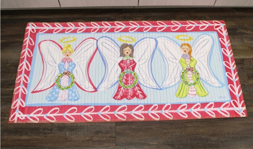47x23.5" Bamboo Mat, Colorful Angel Trio