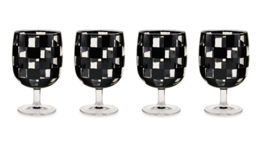 black check acrylic water goblets, set of 4