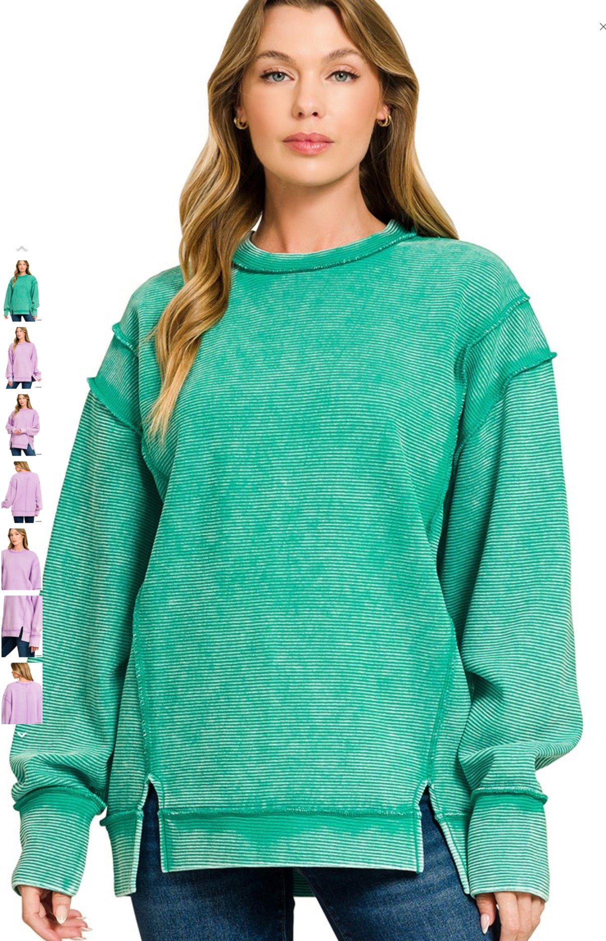 Acid Washed Double Ribbed Exposed-seam Pullover