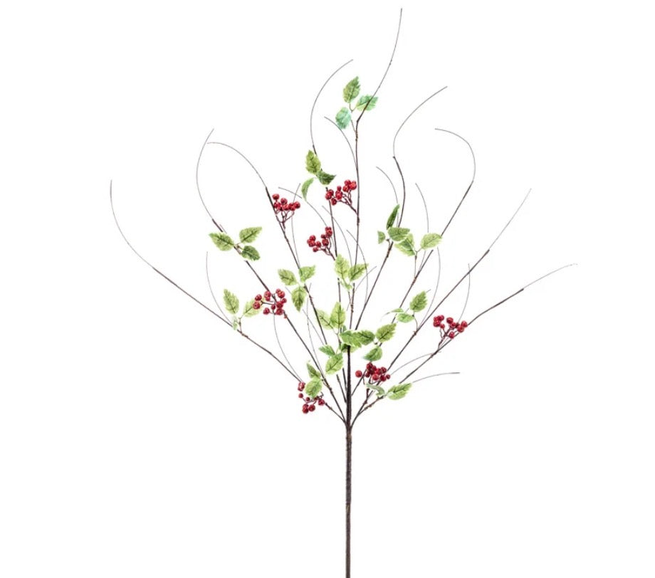 Red Berry Variegated Leaf Spray