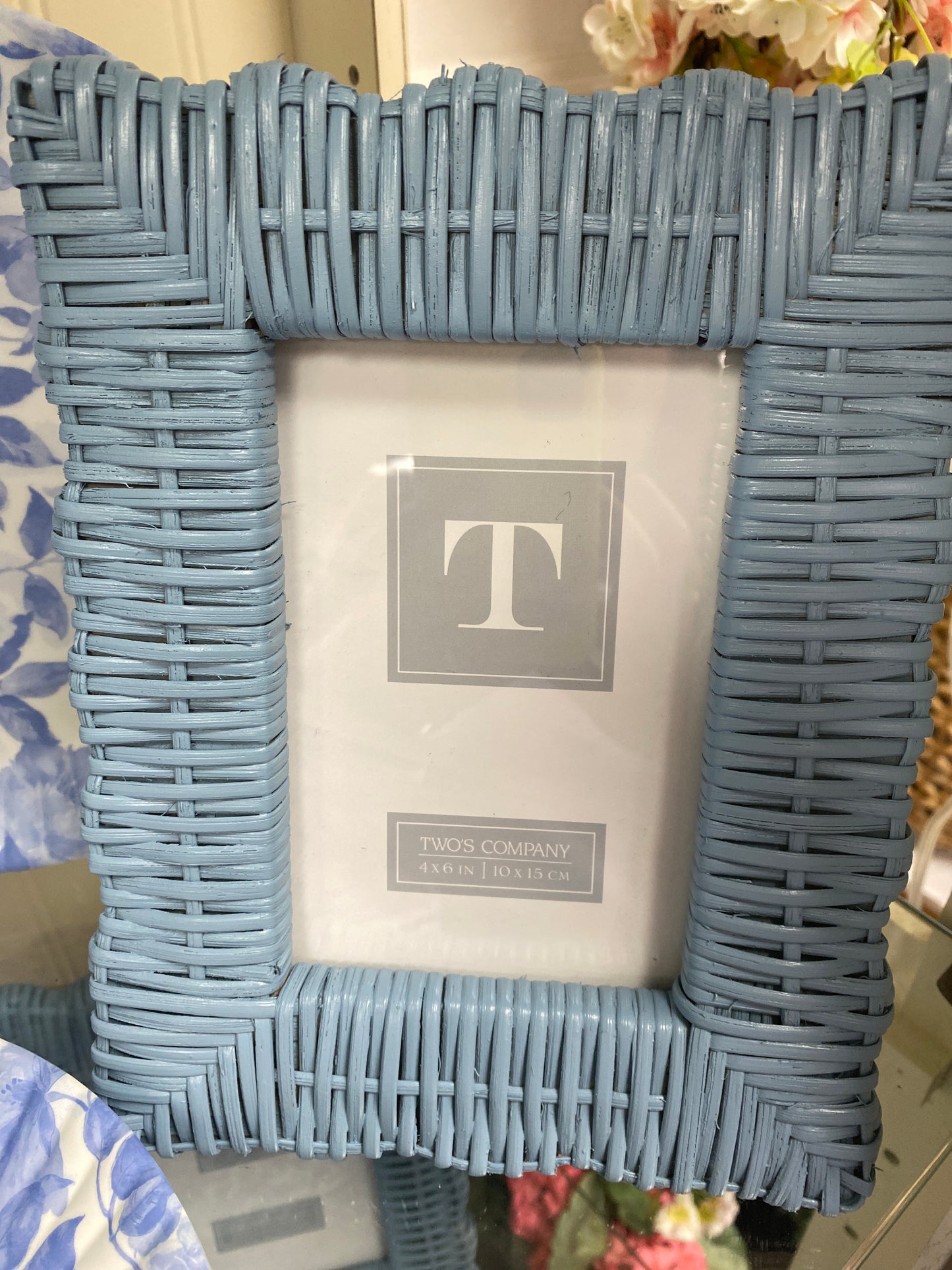 Blue wicker weave photo frame