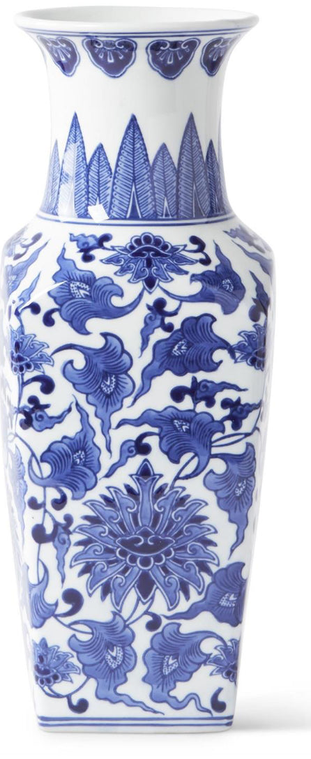 Blue and white ceramic square vase