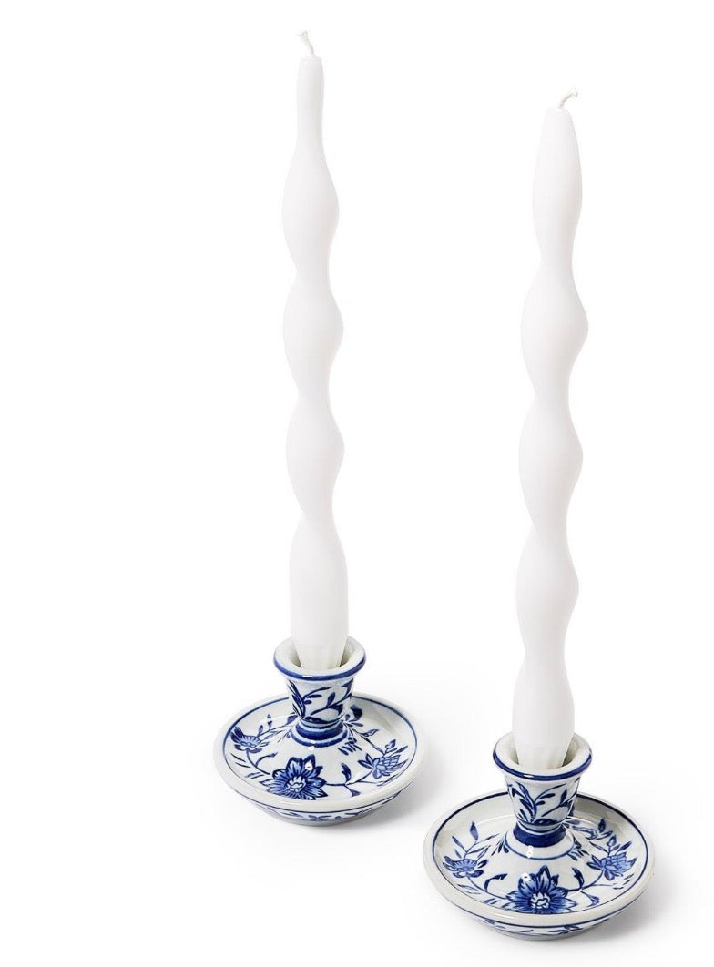 Chinoiserie Hand-Painted 3" Taper Candleholders