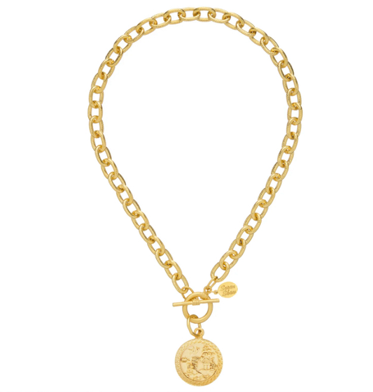 16” blue willow plate gold toggle necklace