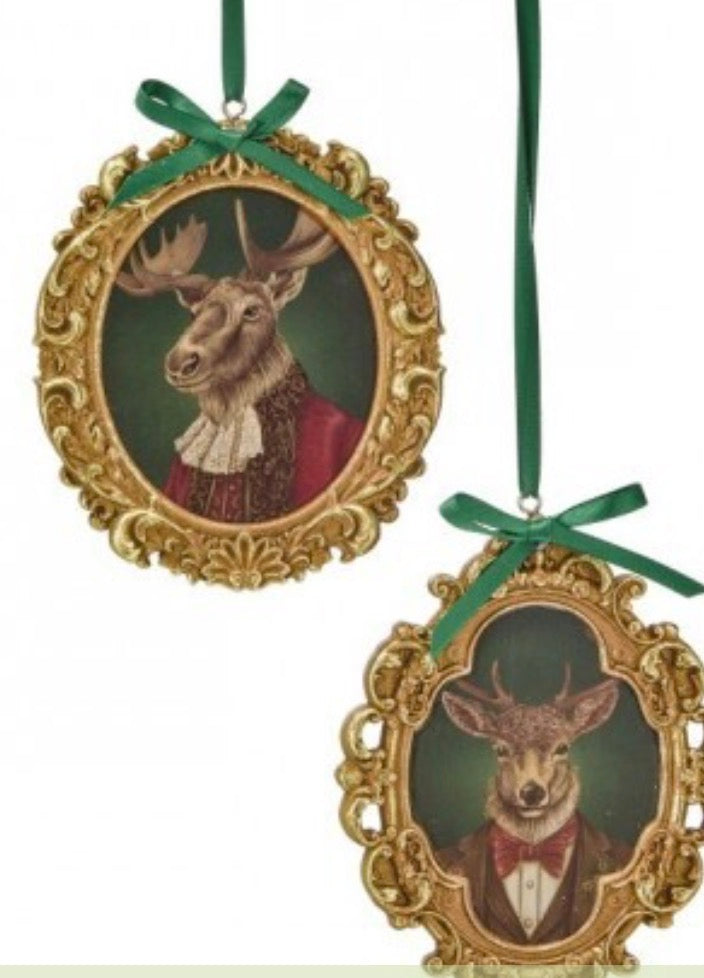 4.5" RSN FRAMED DEER or MOOSE BUST ORNAMENT