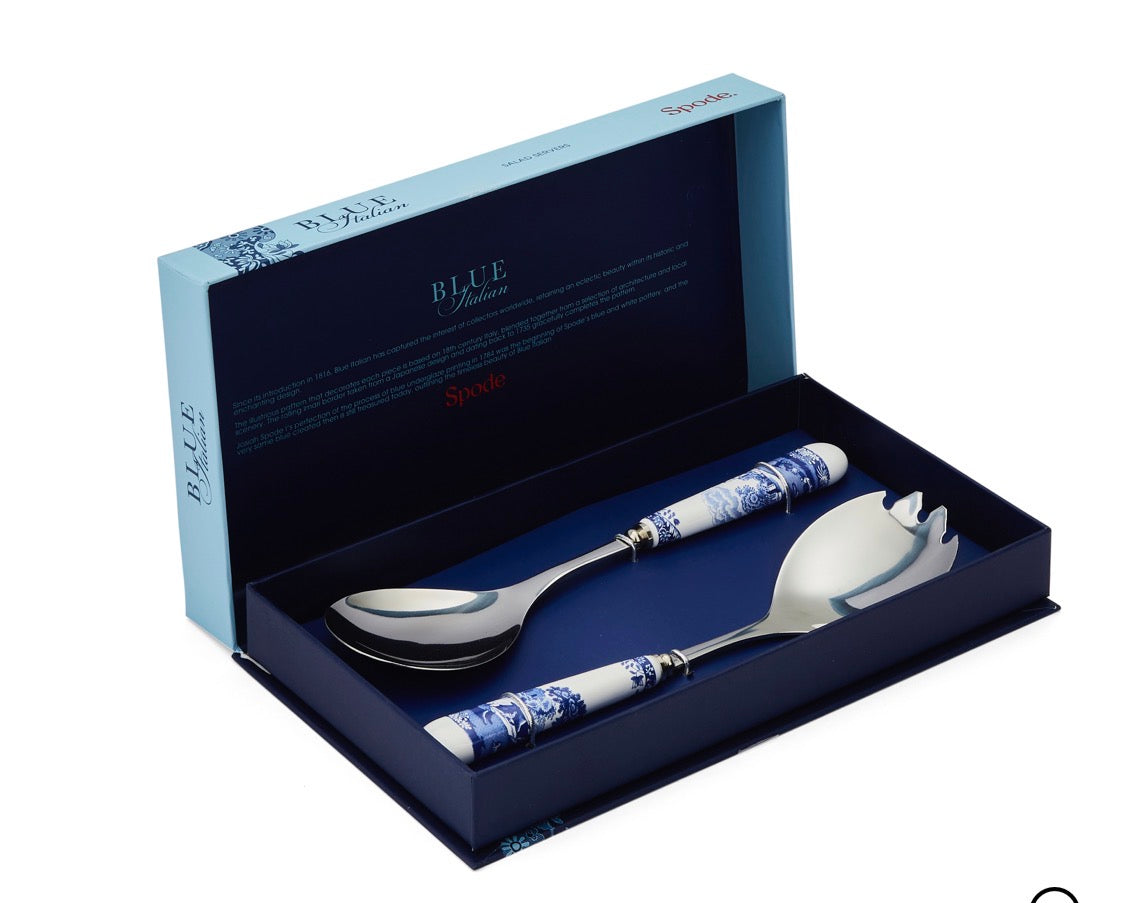 Blue Italian Pair of Salad Servers