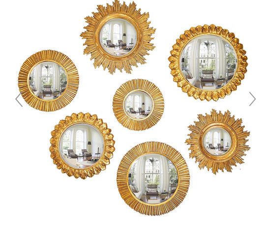 Gold convex wall mirrors